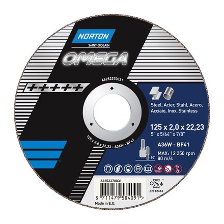 

NORTON 66253370031 Oтрезной круг N-Omega 125x2,0x22,23-BF41 A36W