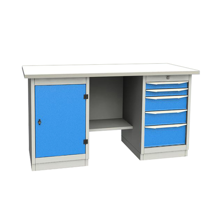 

GARWIN INDUSTRIAL 004065-1 Верстак двухтумбовый с дверцей и 5 ящиками с оцинкованной столешницей 1700 мм (синий RAL5005)