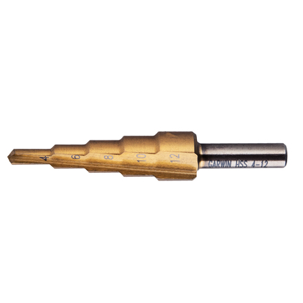

GARWIN INDUSTRIAL 102550-4-12-5 Сверло ступенчатое 4,0-12,0 мм, 5 ступеней, HSS, TiN