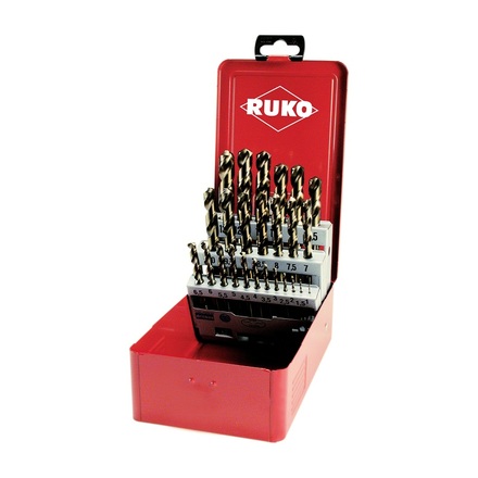 RUKO RK-215215 Набор спиральных сверл по металлу 1-13 мм, 25 пр., шаг 0,5 мм, HSSE-Co5 пар/окс., DIN 338, тип VA, мет.кейс