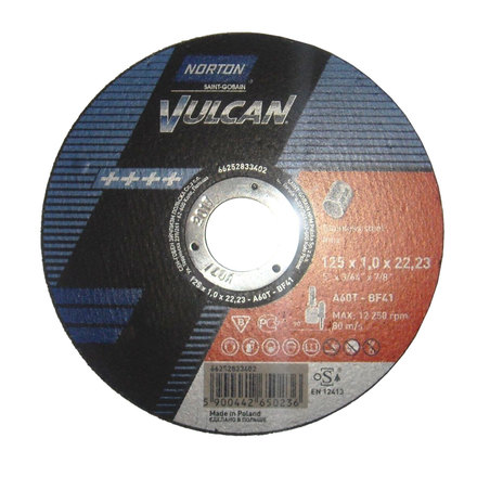 

NORTON 66252833402 Круг отрезной Vulcan 125 x 1,0 x 22,23 A 60 T-BF41 INOX