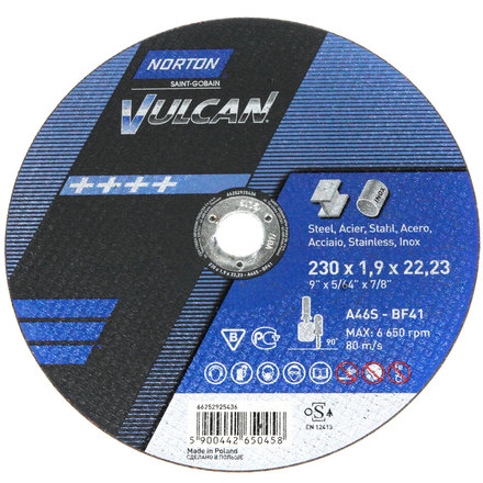

NORTON 66252925435 Круг отрезной Vulcan 180 x 1,6 x 22,23 A 46 S-BF41 мет/нерж