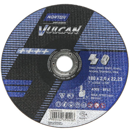 

NORTON 66252925449 Круг отрезной Vulcan 180 x 3,0 x 22,23 A 30 S-BF41 мет/нерж