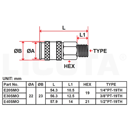 Licota E20SMO Пневморазъём металлический 1/4