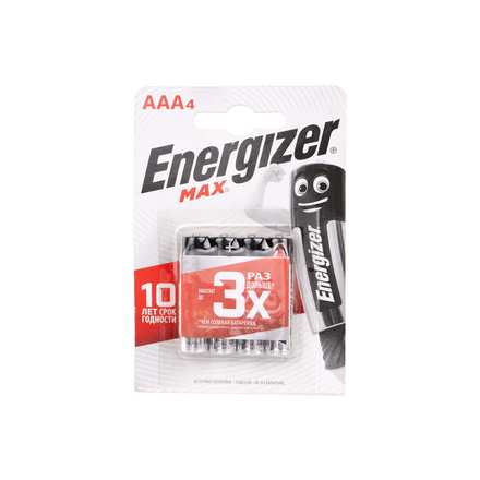 

ENERGIZER 7638900411423 Батарейка ENERGIZER MAX LR03/E92/AAA BL4 (блистер 4 шт)