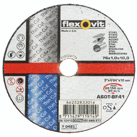 

NORTON 66252833014 Круг отрезной FLEXOVIT 76 x 1,0 x 10,0, 80 м/сек, тип 41, мет