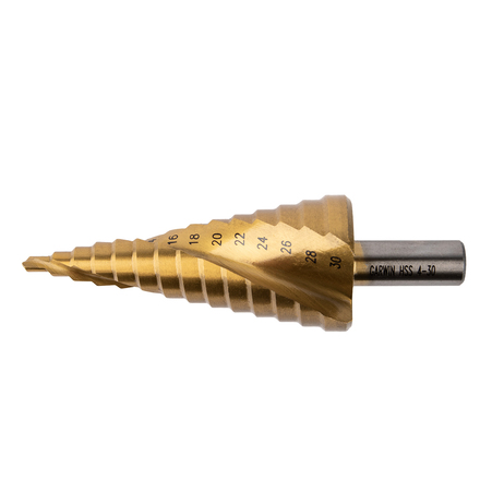 

GARWIN INDUSTRIAL 102570-4-30-14 Сверло ступенчатое 4,0-30,0 мм, 14 ступеней, HSS, TiN, со спиральной канавкой
