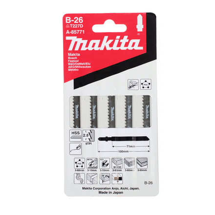 

MAKITA A-85771 Пилки Makita для электролобзика B26, 70 мм (металл, пластик, дерево) 5 шт, A-85771