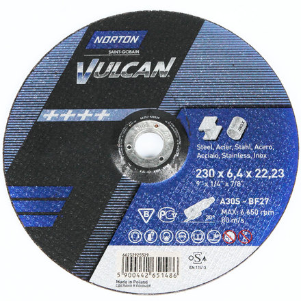 

NORTON 66252925526 Круг зачистной Vulcan 180 x 6,4 x 22,23 A 30 S-BF27 мет/нерж